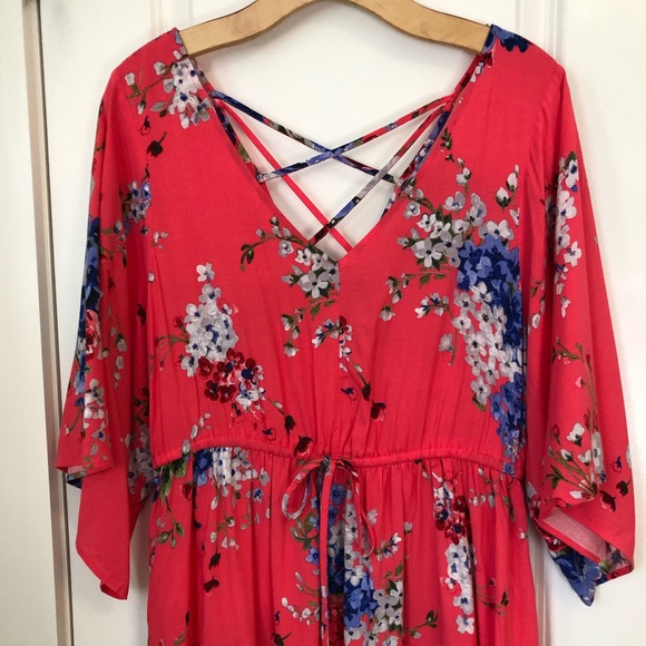 Torrid Coral Floral Print Dress w/ Sleeves - Picture 3 of 8